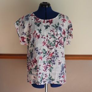Bellambra Womens Medium Blouse Linen Floral Print Short Sleeve Casual Lagenlook